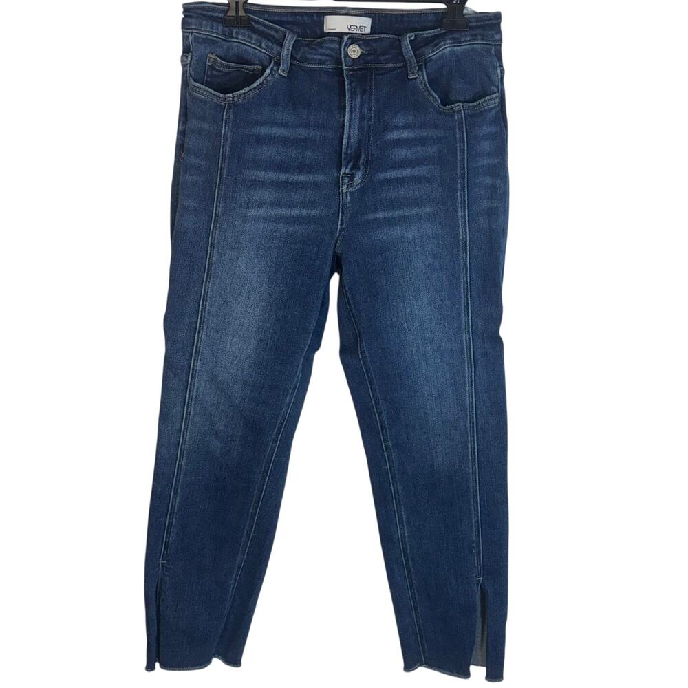 Vervet Womens 30 Jeans High Rise Skinny Raw Hem Side Slit Seamed Stretch Denim